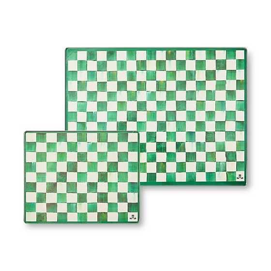 MACKENZIE-CHILDS Set of 2 Tempered Glass Cutting Boards, Countertop Cutting Boards, Green-and-White Emerald Check