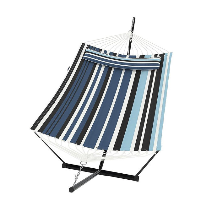 Garvee﻿ 2 Person Hammock with Stand for Outside, Double Hammock with Stand and Pillow, Max 450 Lbs Capacity with Balance Rope, Large Hammock for Outdoor Patio Backyard Poolside