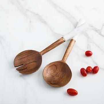 Wood + Marble Salad Servers, Set of 2