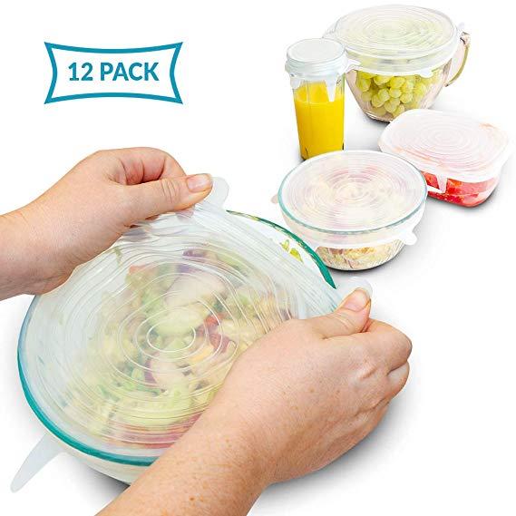 SILICONE STRETCH LIDS 12-Pack - 6 Sizes | Eco Lifestyle Stretchable Silicone Lid, Flexible Silicone Lids Food And Bowl Covers to Keep Your Food Fresh | Reusable Stretch And Seal Lids
