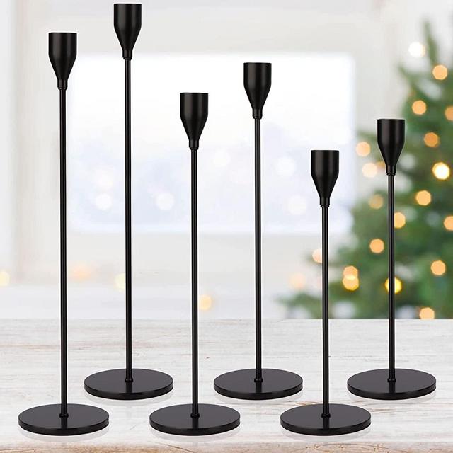 DEVI Candlestick Holders 6pcs, Black Taper Candle Holders for Candlesticks, Modern Farmhouse Fall Home Decorations Candle Holder for Living Room & Dining Table…