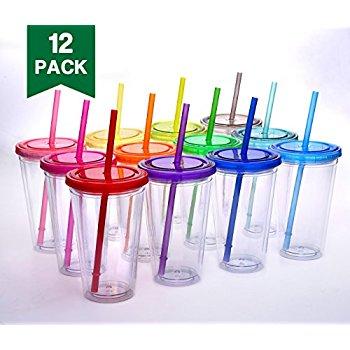 Cupture Classic Candy Insulated Tumbler with Lid and Straw, 16 oz, Pack of 12 (Assorted Colors)