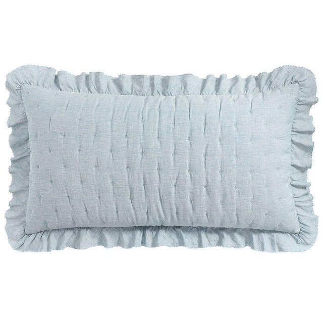 Belgian Flax Linen Ruffle Tufted Quilted Sham, Chambray, King, Set of 3