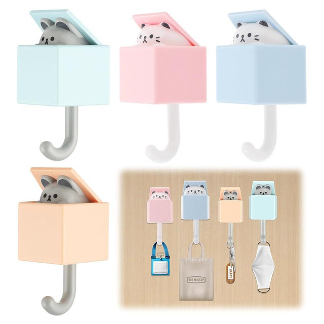 WY LIGHTING LEVEL 4 Packs Creative Adhesive Cat and Mouse Hooks for Wall - Cute Pet Coat Hook for Key, Scarf, Hat, Towel, Bag - Utility Wall Hanging Decorations