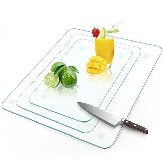 Tempered Glass Cutting Board for Kitchen,Clear Glass Cutting Board with Rubber Feet,Scratch, Heat, Shatter Resistant and Easy to Clean(8"x12" & 10"x14" & 12"x16")