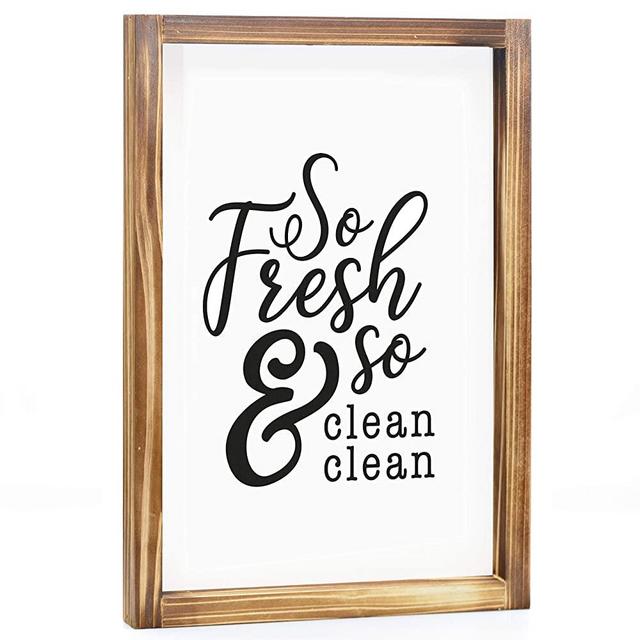 MAINEVENT So Fresh and So Clean Clean Sign - Funny Farmhouse Bathroom Sign, Cute Guest Bathroom Decor Wall Art, Rustic Home Decor, Modern Farmhouse Sign for Bathroom Wall with Funny Quotes 11x16 Inch