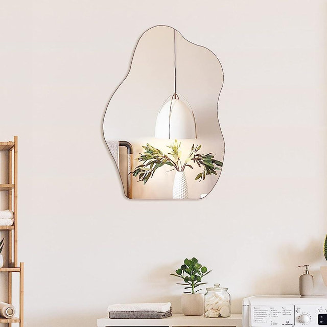 BOMINICA Asymmetrical Wall Mirror Frameless Irregular Accent Mirror for Bathroom Living Room Entryway Bedroom, 20" x 28"