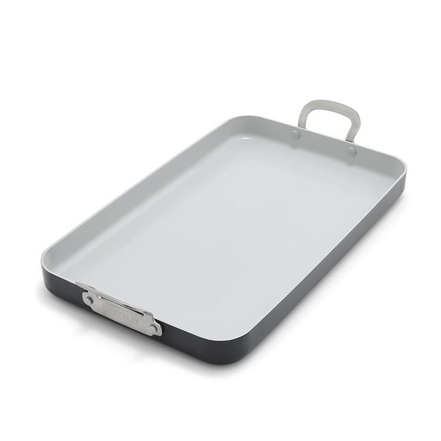 GreenPan x Bobby Flay 18" x 11" Nonstick Double Burner Griddle, PFAS-Free Ceramic Double Stovetop Skillet, Stainless Steel Handles, Dual-Use Cooking, Easy Clean Dishwasher & Oven Safe Pan, Gray