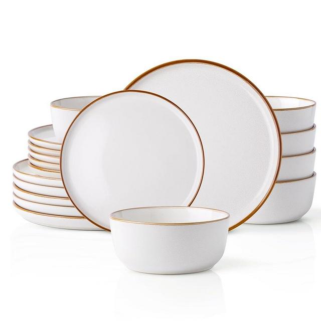 GBHOME Ceramic Dinnerware Sets for 6, 18 Pieces Stoneware Plates and Bowls Sets, Chip and Scratch Resistant Dishes, Dishwasher & Microwave Safe, Reactive Glaze-White