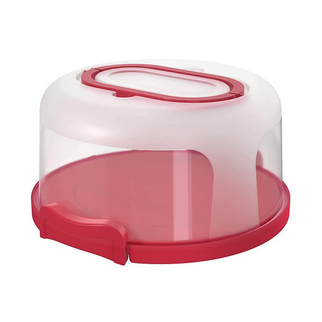 Top Shelf Elements Round Cake Carrier for Up to 10 inch Cake Portable Cake Stands Two Sided Cake Box With Handle Fashionable Base Doubles as Five Section Serving Tray Container Holds Pies(Scarlet)