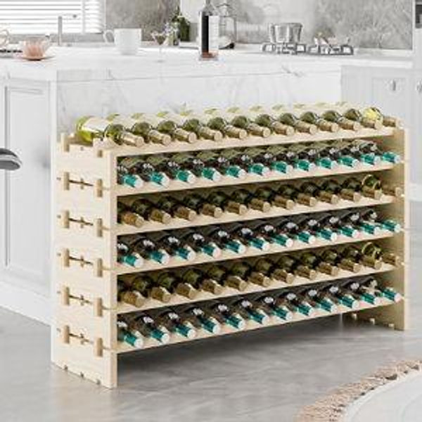 Smartxchoices 72 Bottles Stackable Modular Wine Rack, 6-Tier 72 Slots Floor Wine Storage Stand Wooden Wine Holder Display Shelves, Wobble-Free, Solid Wood, Floor Free Standing