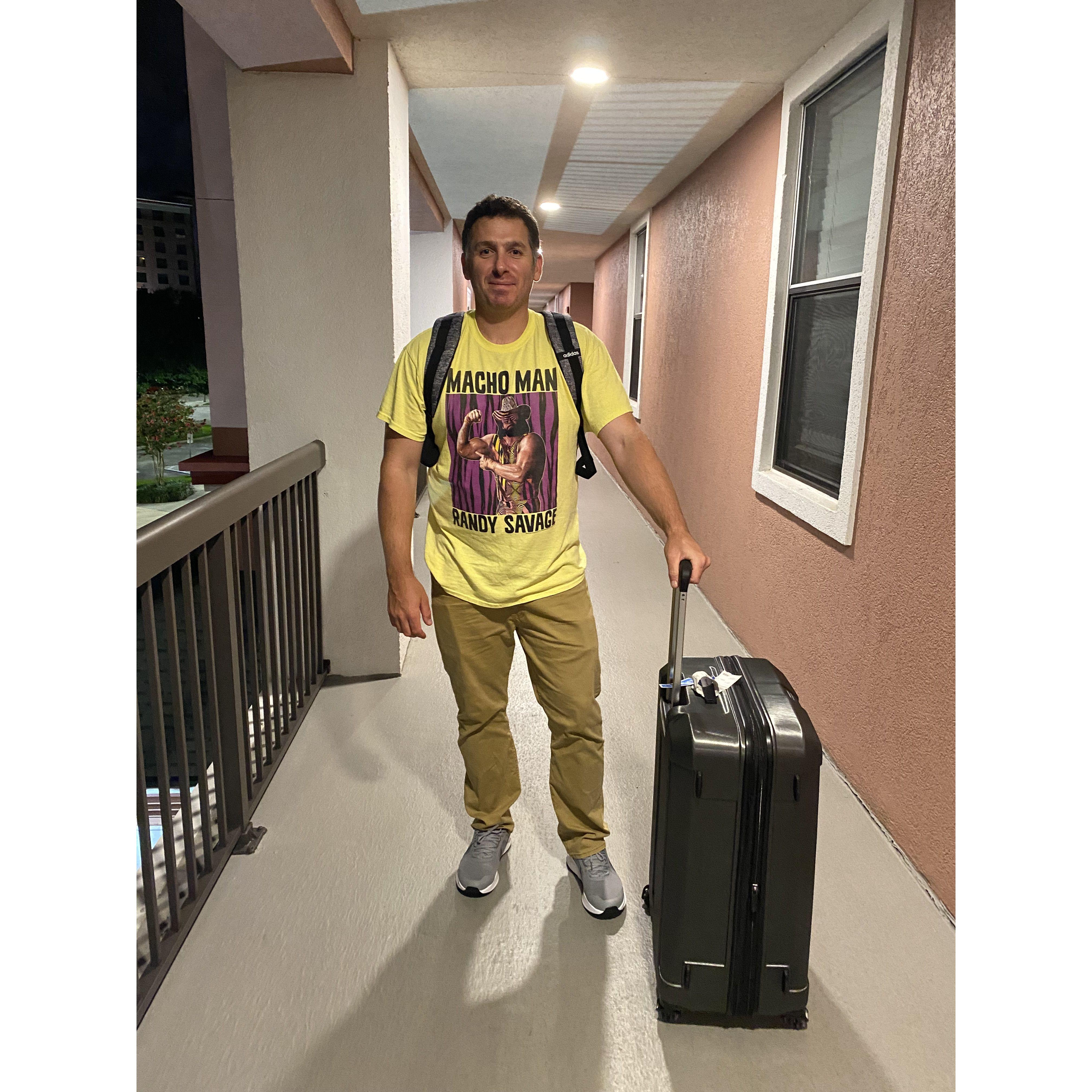 Ready for vacation! Danny arrived in Orlando ready for the road trip through the Florida Keys to start our celebratory trip after we both finished our grad programs in June 2022.