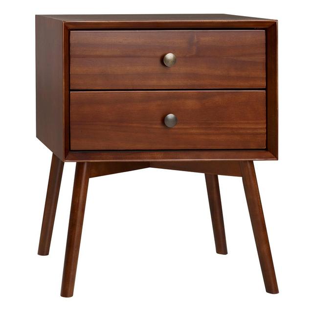 Mid Century 2 Drawer Solid Wood Nightstand Walnut - Saracina Home