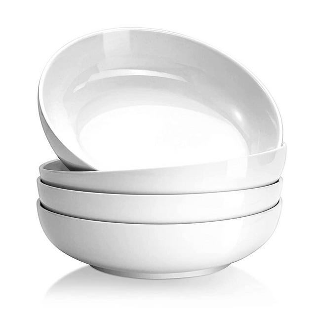 Yedio Pasta Bowls, 38 Ounces Porcelain Salad Bowls for Kitchen, Shallow Pasta Bowls Set, White Soup Bowls, Oven Dishwasher Safe, Set of 4