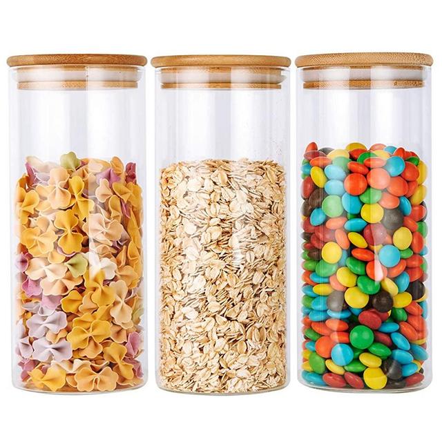 Glass Food Storage Jars Containers with Airtight Bamboo Lids Set of 3 Kitchen Glass Canisters For Coffee, Flour, Sugar, Candy, Cookie, Spice and More,32.5 OZ (950 ML)