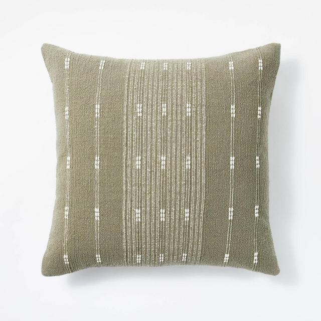 Woven Cotton Slub Striped Square Throw Pillow Green/Cream - Threshold™ designed with Studio McGee