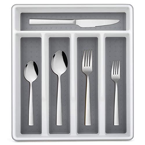 LIANYU 60-Piece Silverware Set with Tray, Stainless Steel Square Flatware Cutlery Set for 12, Tableware Eating Utensils for Home Restaurant, Dishwasher Safe, Mirror Polished