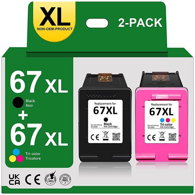 67XL Printer Ink for HP 67 Ink Cartridges Black/Color Combo Pack Replacement for HP 67XL Ink Fit for Envy 6000 6055 6058 6075 6400 6455 Deskjet 2752 2755 2755e 4152 4155 Printer(2 Pack)