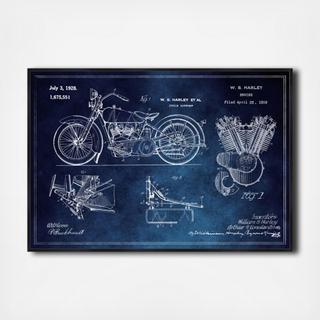 Harley Engine 1923 Set Horiz Chalkboard Framed Art