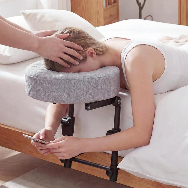 TIMBERHIDE Portable Massage Headrest for Bed, Easy-Install Adjustable Face Cradle with Memory Foam for Couples, Home Spa & Recovery, Fits 6-17” Mattress, Grey