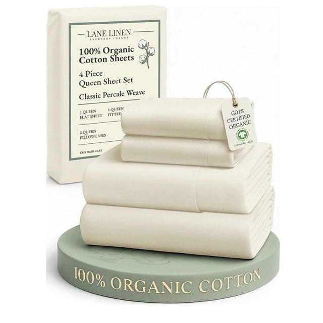 100% Organic Cotton Queen Sheets (Queen size & 29: Natural)