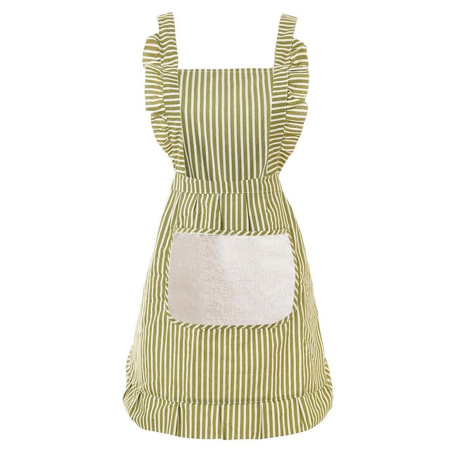 Ftuency Cute Cotton Apron for Women, Adjustable Bib Cooking Kitchen Aprons with Pockets for BBQ Drawing Baking