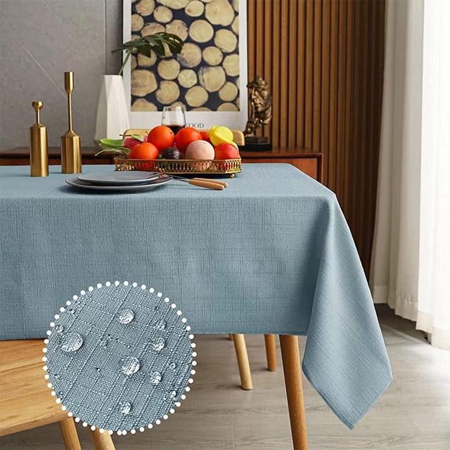 MikiUp Faux Linen Rectangle Tablecloth - Waterproof and Washable Slubby Texture Wrinkle Table Cloth, Indoor Table Cover for Kitchen Party, Banquets