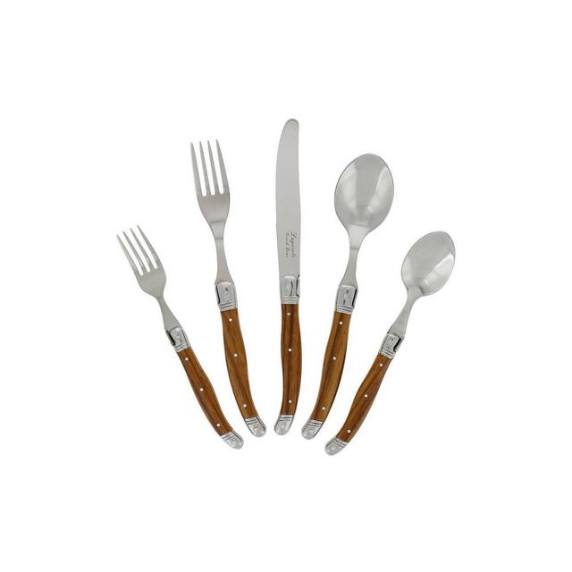 20pc Stainless Steel Laguiole Wood Grain Flatware Set Brown - French Home