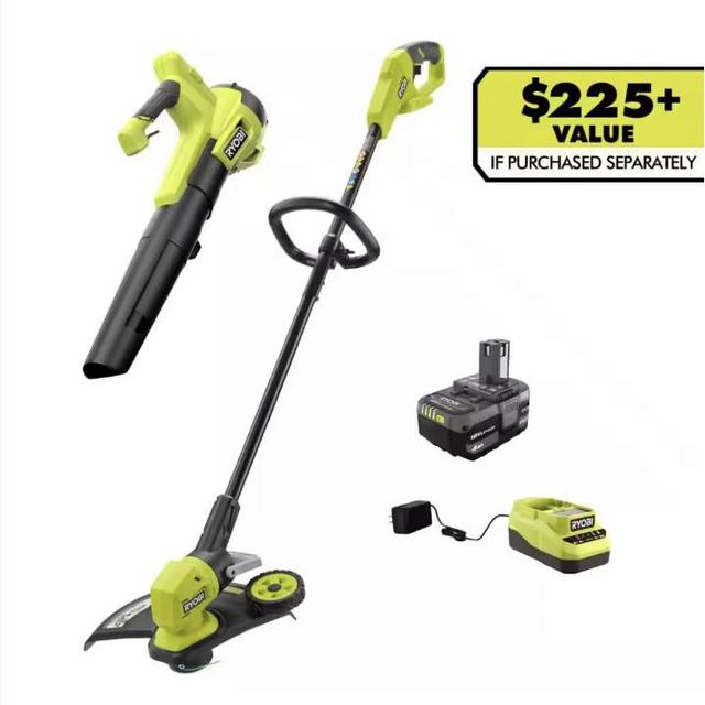 ONE+ 18V Cordless Battery String Trimmer/Edger and Jet Fan Blower Combo Kit (2-Tools) with 4.0 Ah Battery and Charger