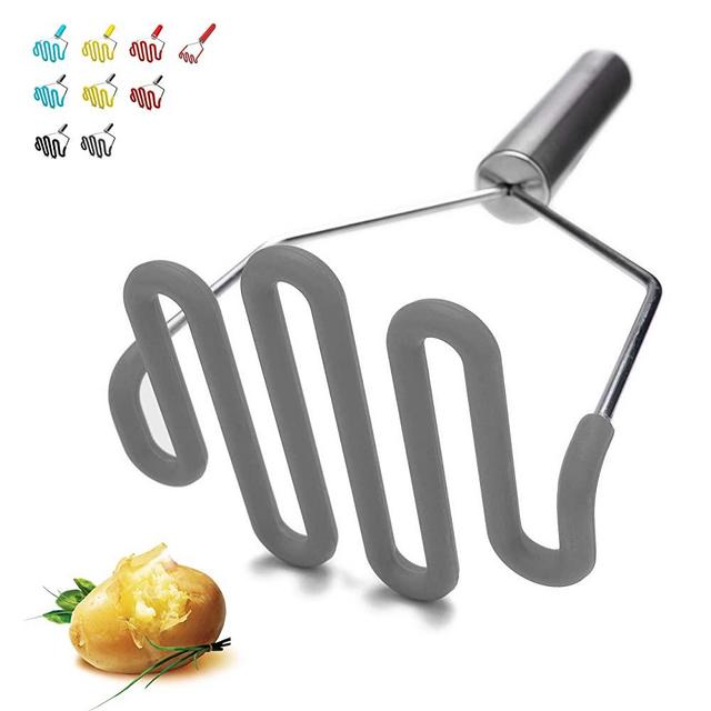 Potato Masher, Silicone Protect Body with Premuim Stainless Steel Non-Scratch Cookware for Smooth Mashed Potato Vegetables and Fruits Color Grey by Jell-Cell