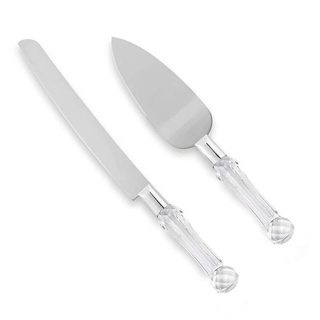 Homi Styles Wedding Cake Knife and Server Set | Plastic Faux Crystal Handles & Premium 420 Stainless Steel Blades | Cake Cutting Set for Wedding Cake, Birthdays, Anniversaries, Parties