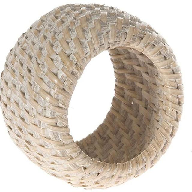 Kouboo, Laguna Handwoven Rattan Napkin Rings, Set of 4 with Tray, White Wash