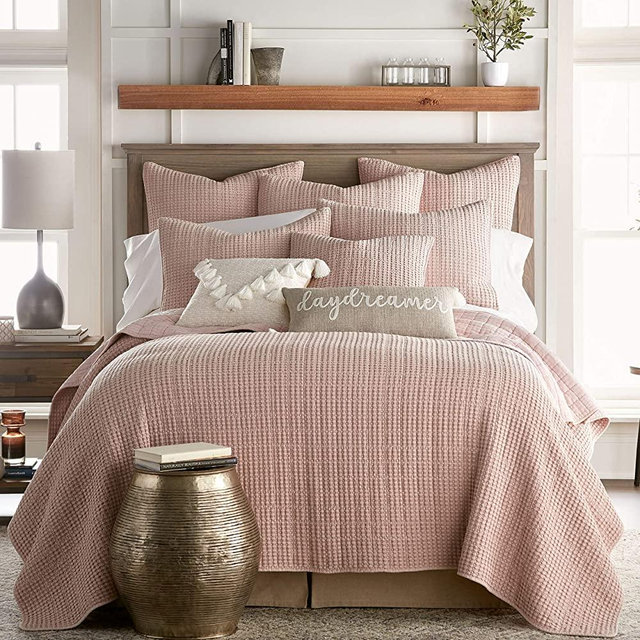 Levtex home - Mills Waffle - King Quilt Set - Blush Cotton Waffle - Quilt Size (106 x 92in.), Sham Size (36 x 20in.)