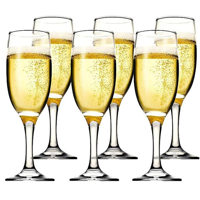 Kingrol 6 Ounce Glass Champagne Flutes, Set of 6 Elegant Sparkling Wine Glasses for Champagne, Cava, Prosecco