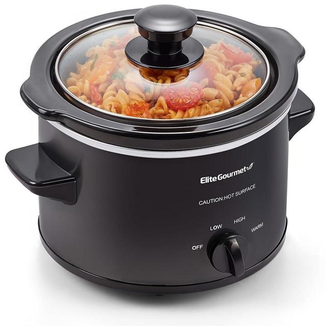Elite Gourmet MST-250XB Electric Slow Cooker Ceramic Pot, with Adjustable Temp, Entrees, Sauces, Soups, Roasts, Stews & Dips, Dishwasher Safe (1.5 Quart, Black)