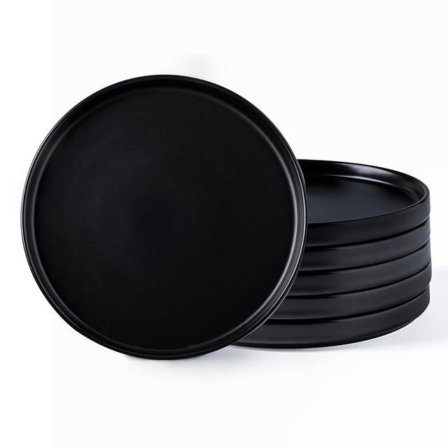 GBHOME Ceramic Plates Set of 6, 8.0 Inch Matte Glaze Salad Plates, Modern Dinnerware Dishes Set for Kitchen,Microwave & Dishwasher Safe, Scratch Resistant-Matte Black
