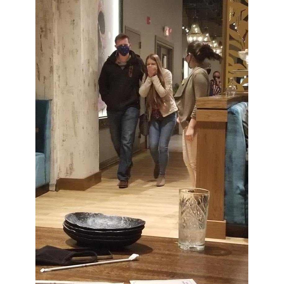 Cory surprised Bridget for birthday with a dinner with friends!