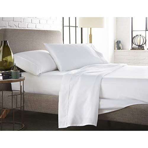 Westbrooke Linens 500 Thread Count 100% Long-Staple Cotton Pleated Hem Sheet Set, Solid Sateen Weave, Wrinkle Free, Elastic Deep Pocket, Hotel Collection, Luxury Bedding Sheet Set (King, White)