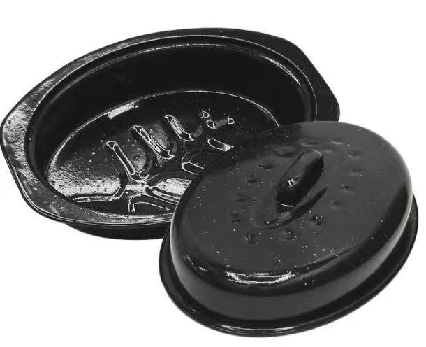 Granite enamel Roasting pan with lid, 13" Roaster pan Suitable for roasting turkey, meat and vegetables, dishwasher safe. Holiday birthday gifts. High temperature resistance F