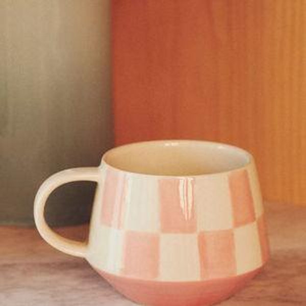 Checkered Stoneware Mug