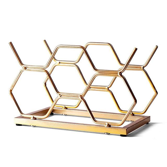 Drincarier Countertop Wine Rack - 5 Bottle Freestanding Modern Gold Metal Small Wine Rack - Tabletop Wine Holder Stand for Cabinet, Pantry, Wine Bottle Storage