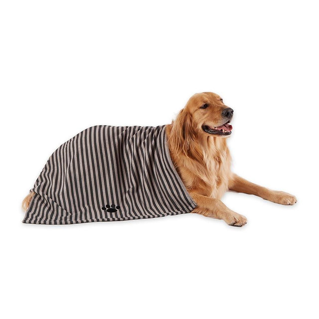 Bone Dry Pet Grooming Towel Collection Absorbent Microfiber X-Large, 41x23.5", Striped Black