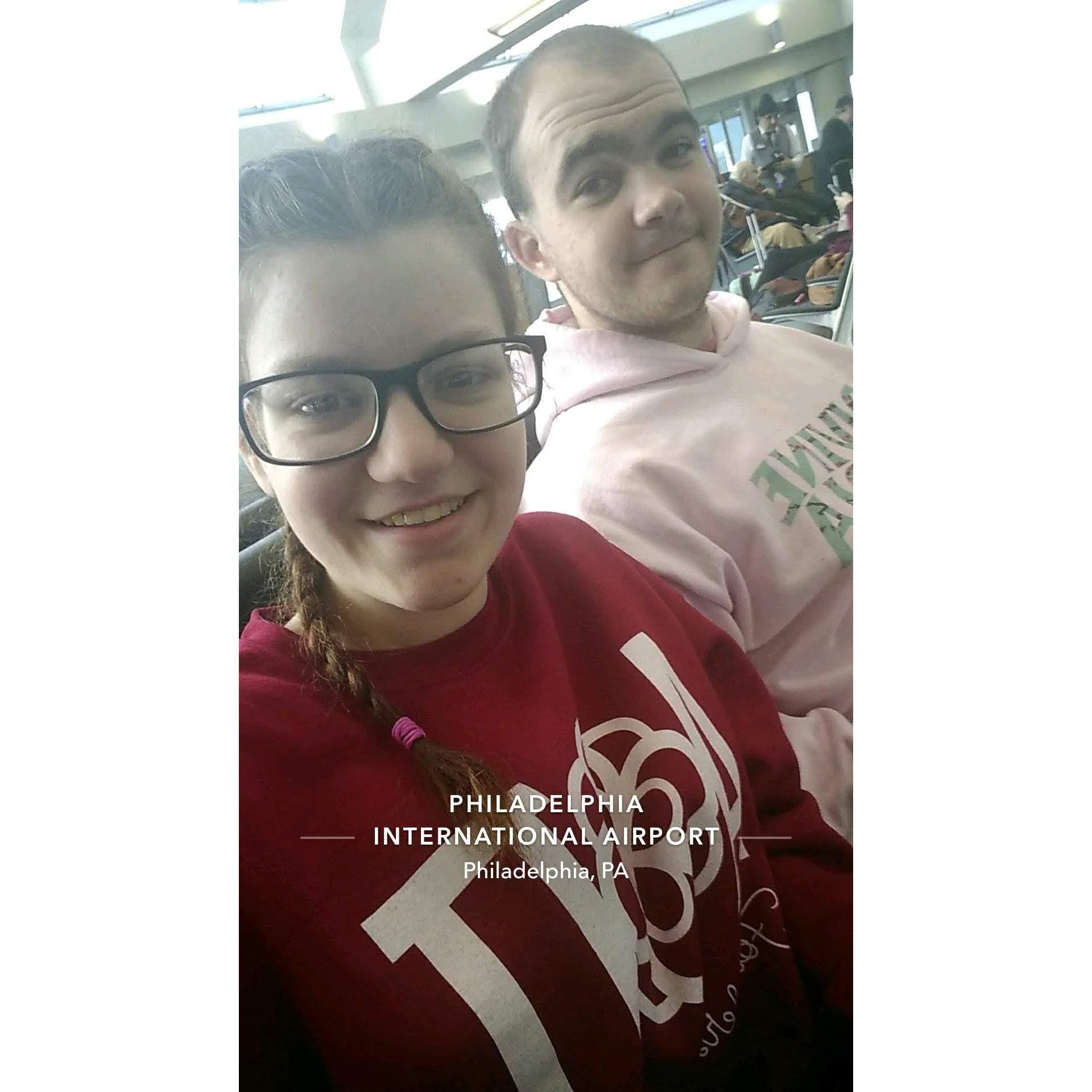 Our first time on an airplane together to go to Ireland