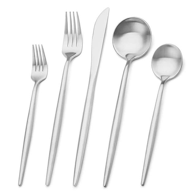 Matte Silver Silverware Set GIOCOCO, 20-piece Stainless Steel Kitchen Flatware Set, Utensils Service for 4, Tableware Cutlery Set for Home, Restaurant Dishwasher Safe
