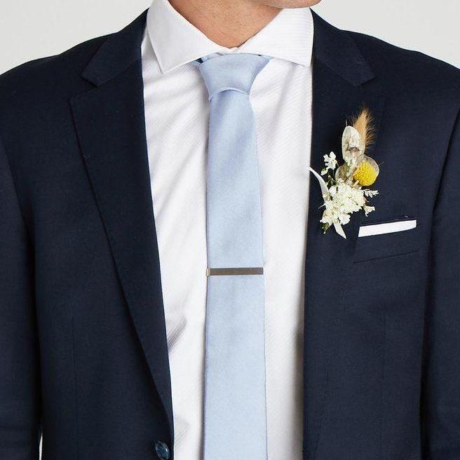 Men of immediate families, please wear black suit with light blue tie