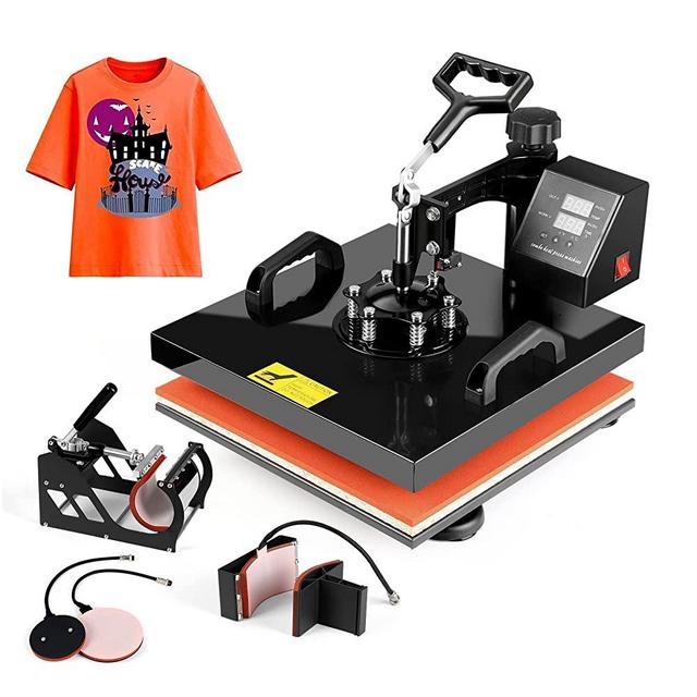 15x15 TUSY Heat Press Machine Pro 5 in 1 Heat Transfer Press Machine Swing Away 360 Degree Rotation Digital Industrial Sublimation for T-Shirt/Hat/Mug/Plate