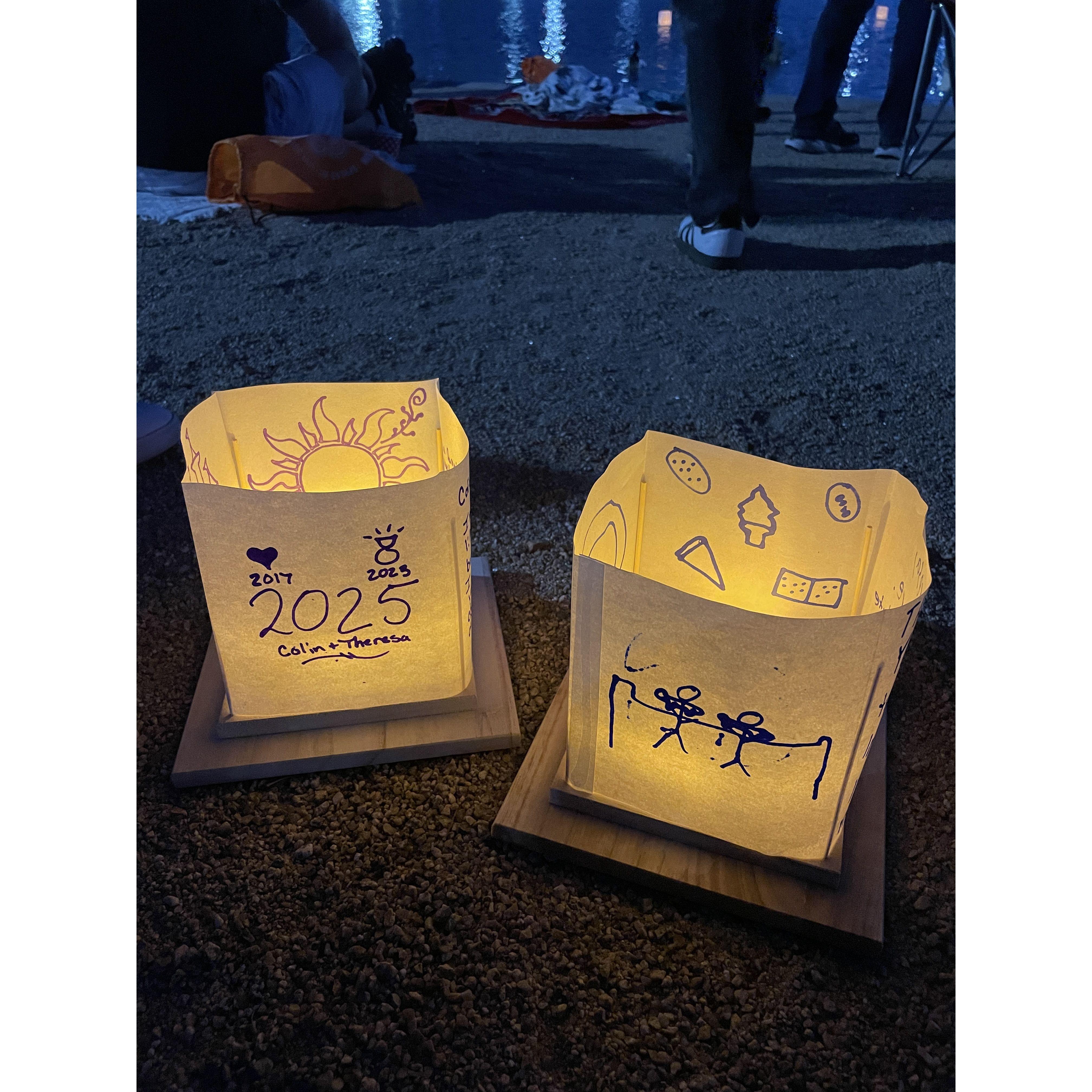 Colin surprised me with tickets to the floating lantern festival to live my Tangled dream. My lantern was about our wedding and he drew us with the kitties :)
