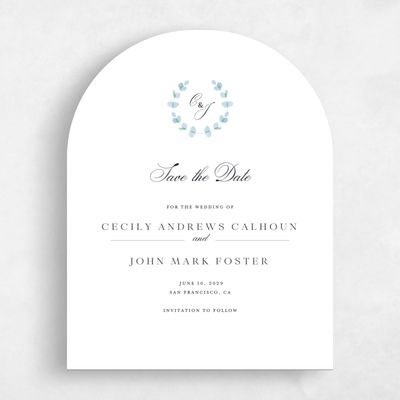 Blue Arch Wedding Save the Date - Opalite Portrait