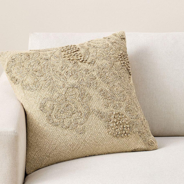 Talia Embroidered Pillow Cover, Dark Flax, 20"