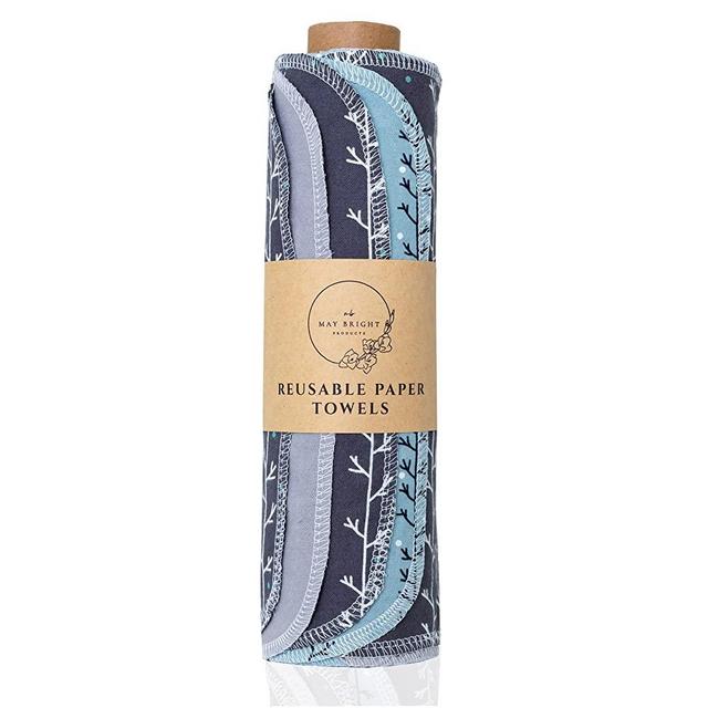 MayBright Reusable Paper Towels - 15 Pack with Durable Cardboard Roll - 10" X 10" Zero Waste Reusable Napkins